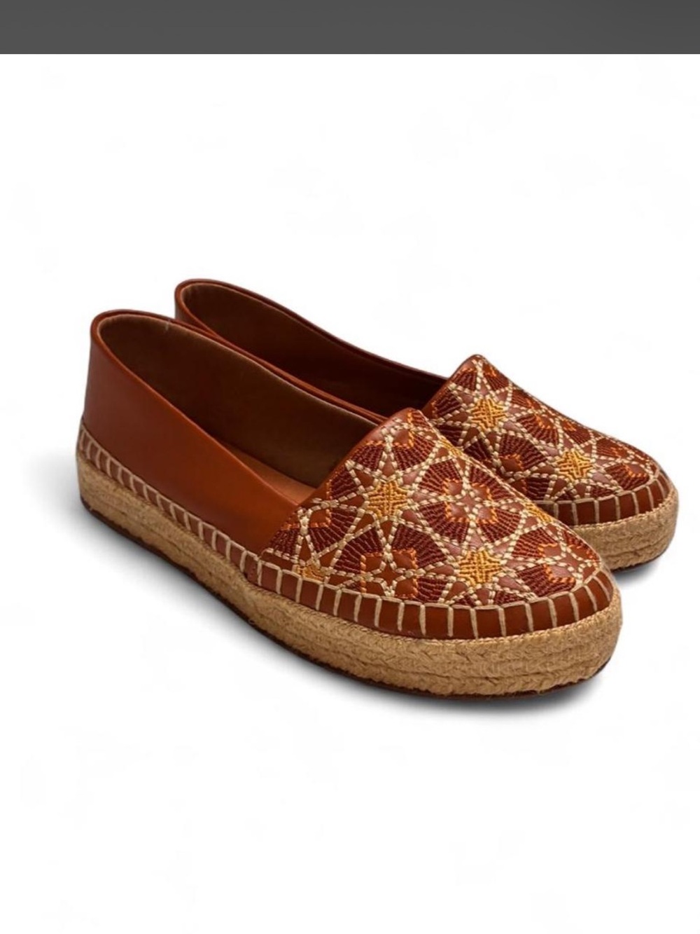SH SHOES- brown & tan espadrilles with geometric star pattern- Size: 6.